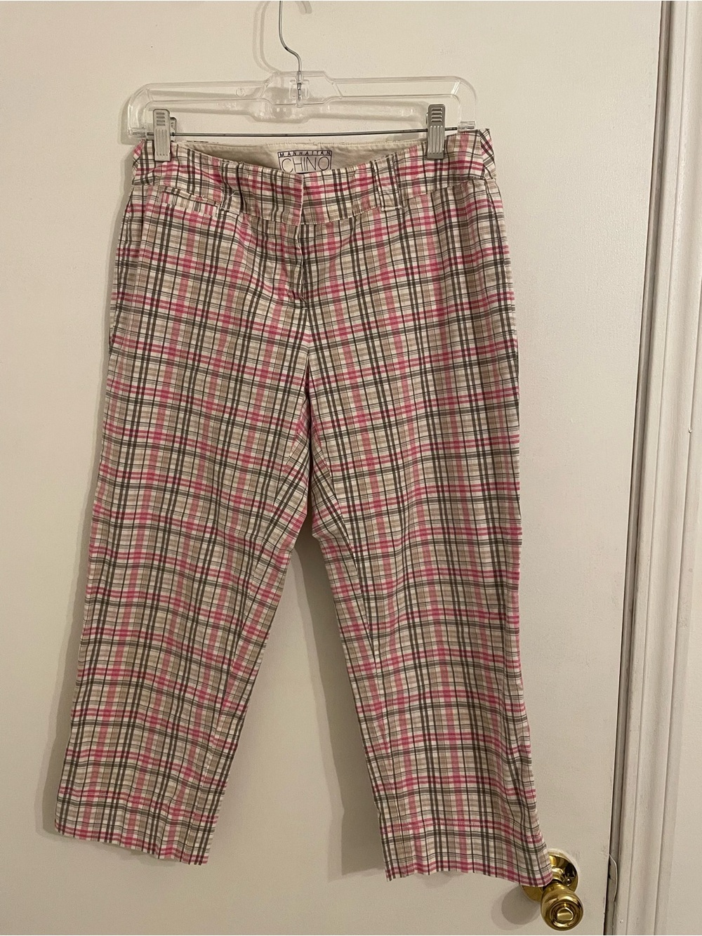 New York & Company Pink Plaid Capris